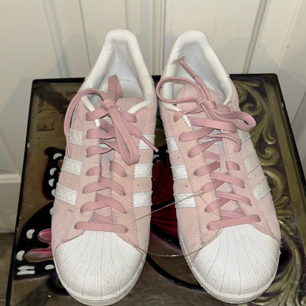 Adidas Women's Pink and White Sneakers